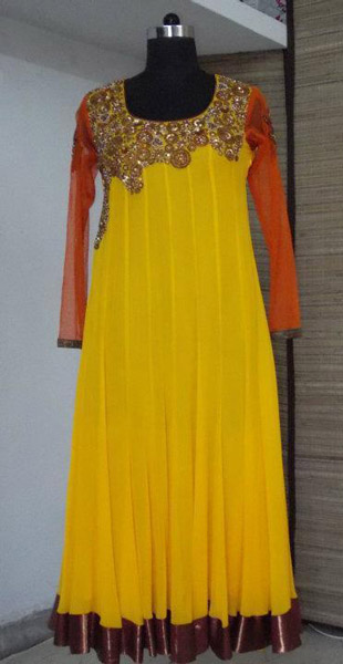 bridal yellow party frock style 2013 New Yellow Frock Design for Mehndi 2013