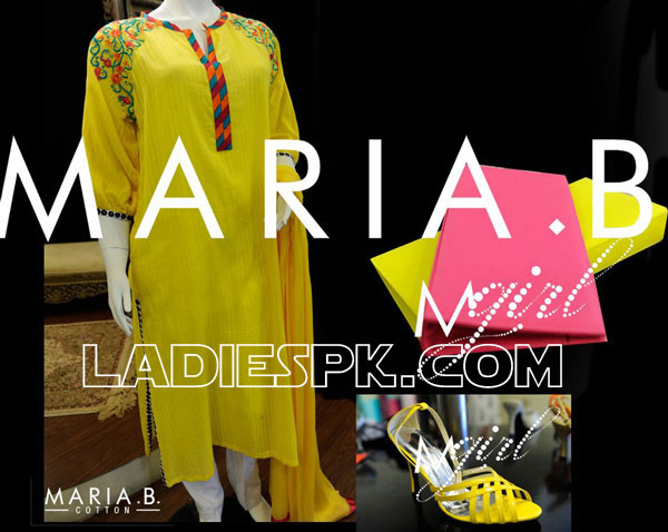 maria b 2013 cottons evening wear shoes Maria B Cotton Long Evening Dresses 2013 in Pakistan