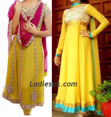 yellow frocks for girls mehndi dresses 2013 Pakistani Bridal Mehndi Dresses Designs 2013 for Girls