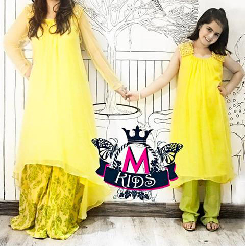 maria b eid collection 2013 tail dresses in pakistan yellow MARIA B Beautiful Fancy Eid Collection 2013 for Girls & Women